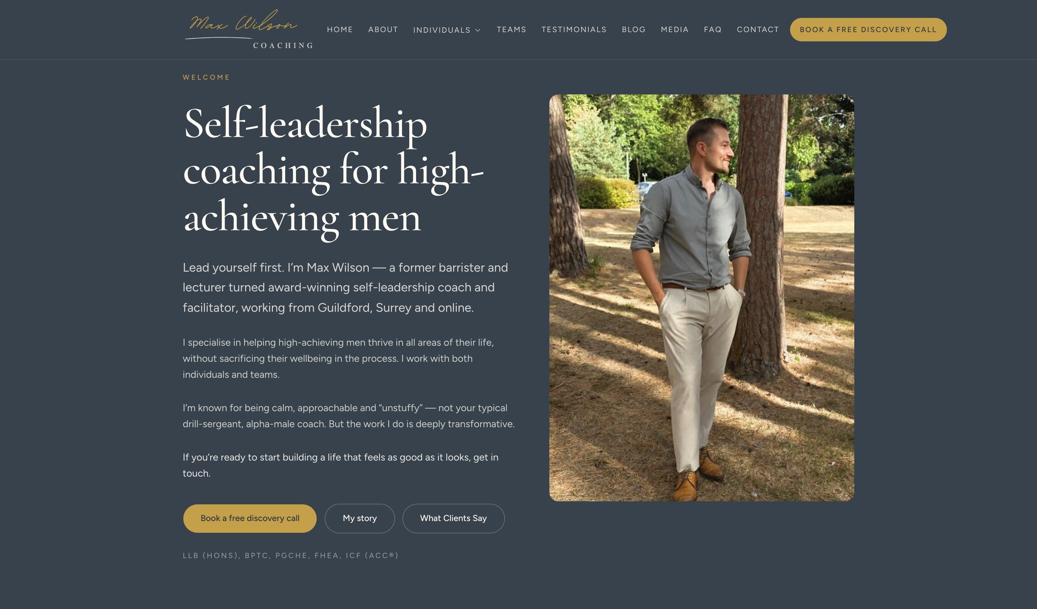 Max Wilson Coaching homepage: an editorial site for a self-leadership coach